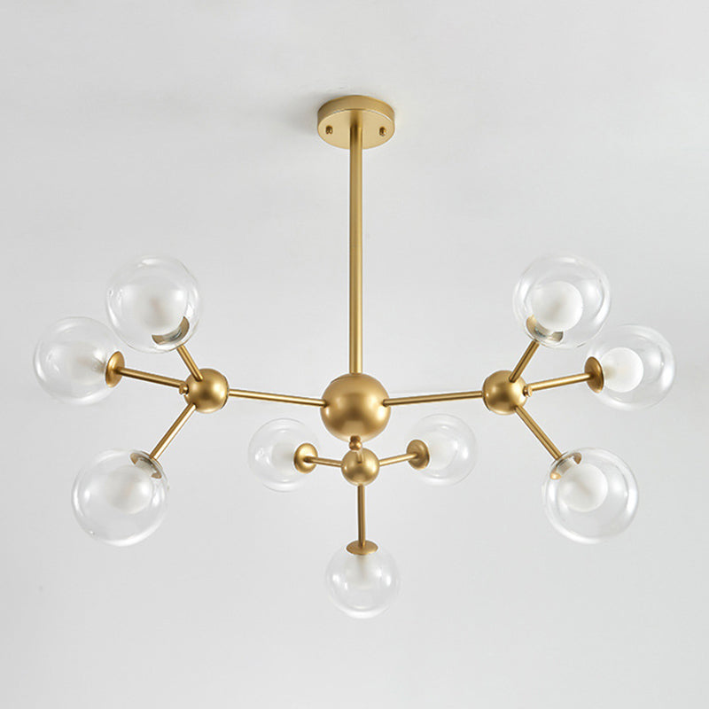 Clear Globe Shape Glass Chandelier Light in Gold Modern Pendant - Rebooters