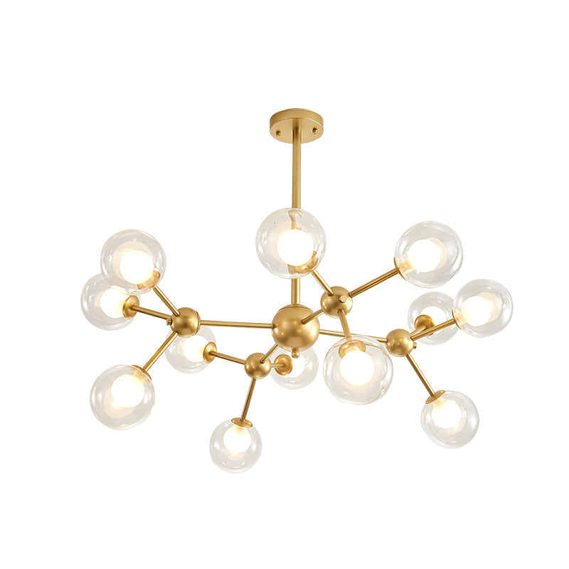 Clear Globe Shape Glass Chandelier Light in Gold Modern Pendant - Rebooters