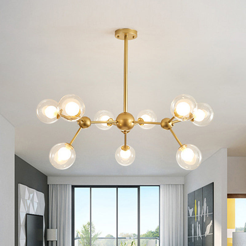 Clear Globe Shape Glass Chandelier Light in Gold Modern Pendant - Rebooters