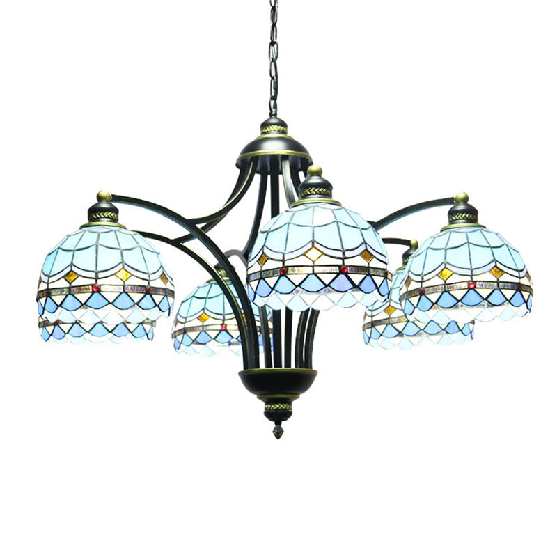 Blue Stained Glass Tiffany Chandelier 6-Light 23.5 Inch Wide - Rebooters