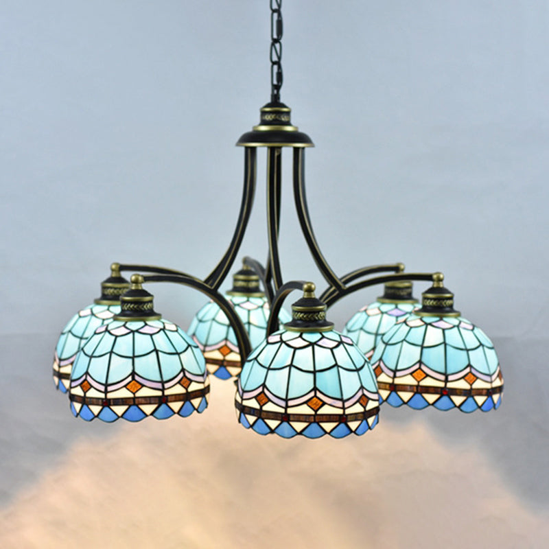 Blue Stained Glass Tiffany Chandelier 6-Light 23.5 Inch Wide - Rebooters