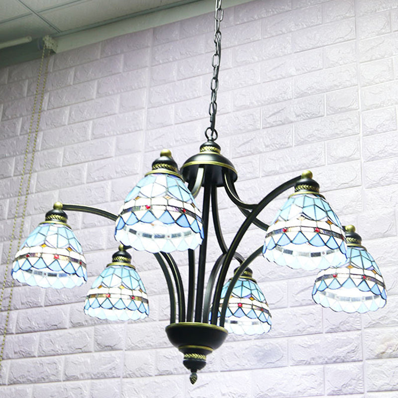 Blue Stained Glass Tiffany Chandelier 6-Light 23.5 Inch Wide - Rebooters