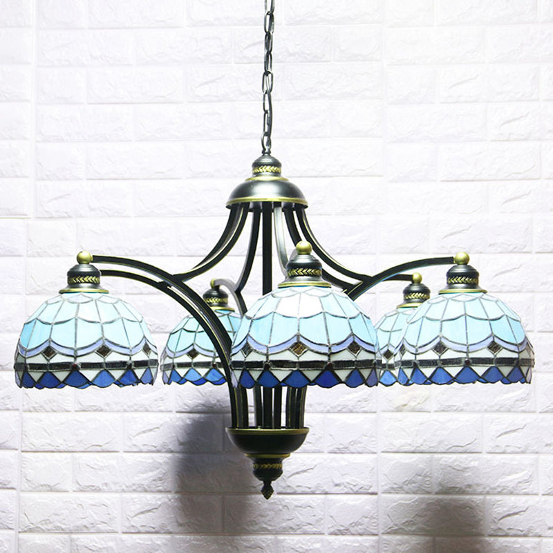 Blue Stained Glass Tiffany Chandelier 6-Light 23.5 Inch Wide - Rebooters