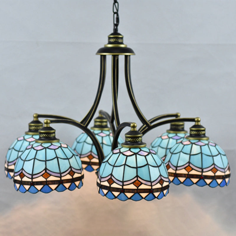 Blue Stained Glass Tiffany Chandelier 6-Light 23.5 Inch Wide - Rebooters