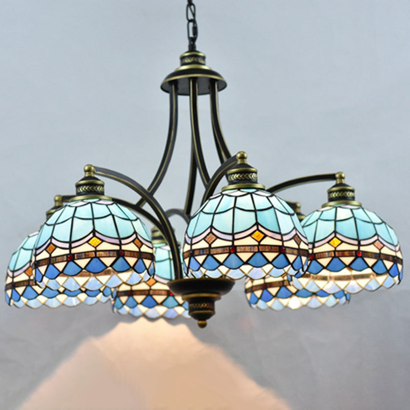 Blue Stained Glass Tiffany Chandelier 6-Light 23.5 Inch Wide - Rebooters