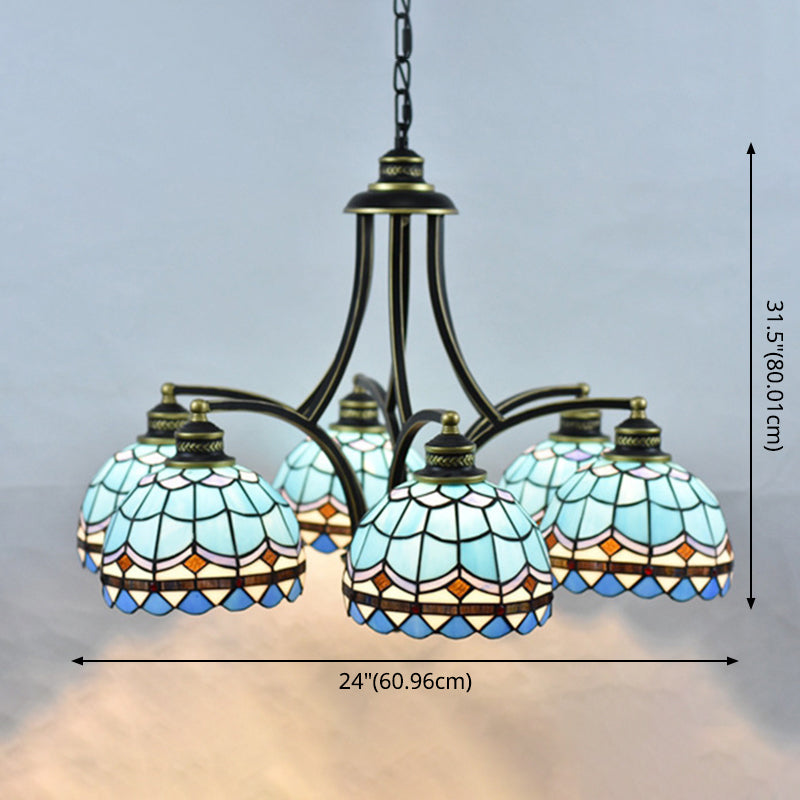 Blue Stained Glass Tiffany Chandelier 6-Light 23.5 Inch Wide - Rebooters