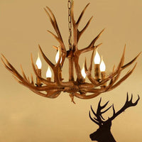 6-Light Original Wood Color Resin Deer Horn Chandelier - Rebooters