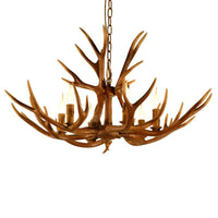 6-Light Original Wood Color Resin Deer Horn Chandelier - Rebooters