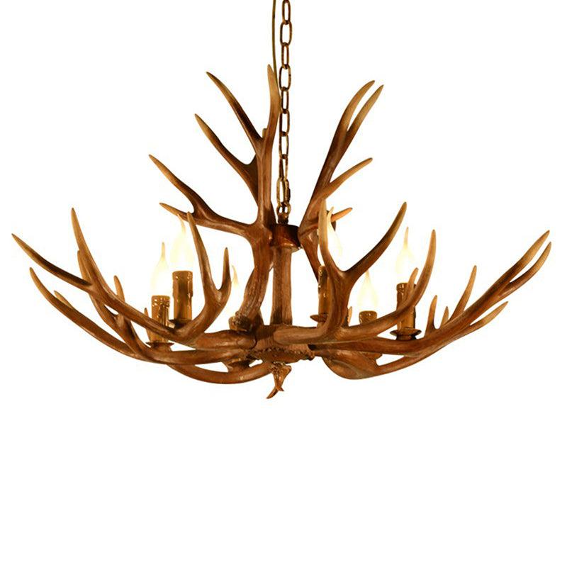 6-Light Original Wood Color Resin Deer Horn Chandelier - Rebooters