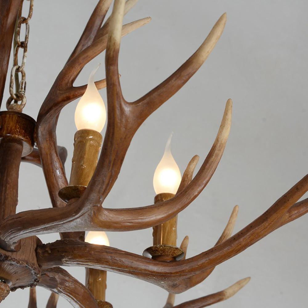 6-Light Original Wood Color Resin Deer Horn Chandelier - Rebooters