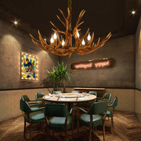 6-Light Original Wood Color Resin Deer Horn Chandelier - Rebooters
