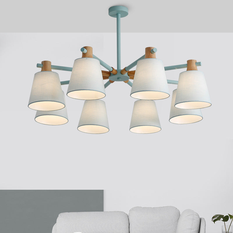 Cone Fabric Lampshade Chandelier Light Wooden Modern Simplicity - Rebooters
