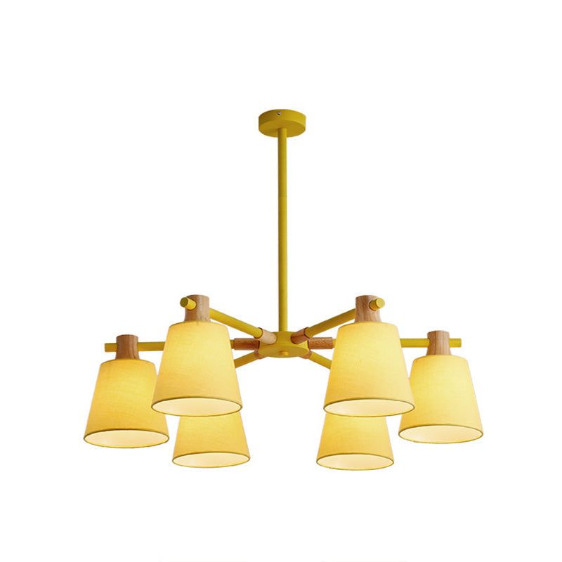 Cone Fabric Lampshade Chandelier Light Wooden Modern Simplicity - Rebooters