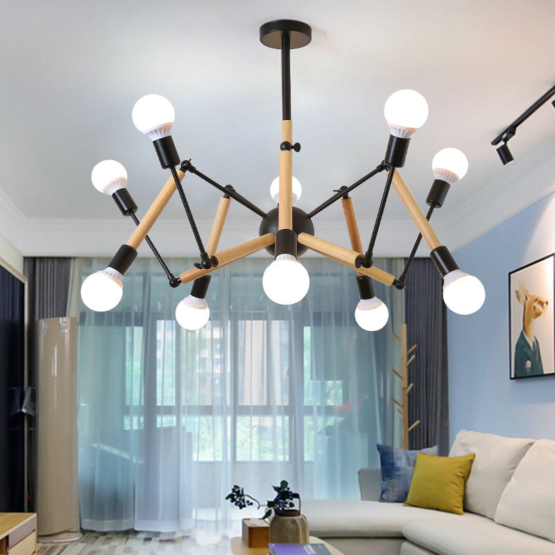 Solid Wooden Spider-shaped Chandelier Light Adjustable Dining Room Lamp - Rebooters