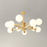 Beige Solid Wood Hanging Light Modern White Frosted Glass Chandelier - Rebooters