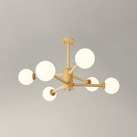 Beige Solid Wood Hanging Light Modern White Frosted Glass Chandelier - Rebooters