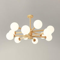 Beige Solid Wood Hanging Light Modern White Frosted Glass Chandelier - Rebooters
