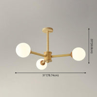 Beige Solid Wood Hanging Light Modern White Frosted Glass Chandelier - Rebooters