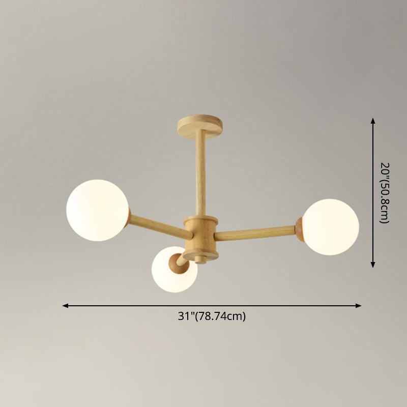 Beige Solid Wood Hanging Light Modern White Frosted Glass Chandelier - Rebooters