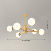 Beige Solid Wood Hanging Light Modern White Frosted Glass Chandelier - Rebooters
