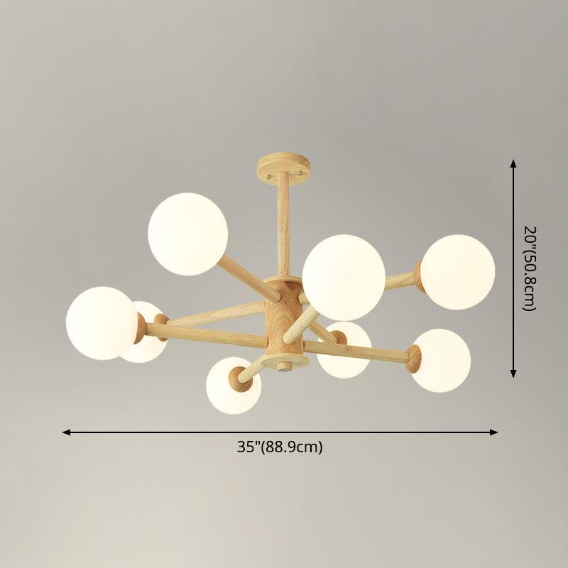 Beige Solid Wood Hanging Light Modern White Frosted Glass Chandelier - Rebooters