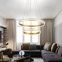 16 Inch 24 Inch Diameter 2 Tiered Ring LED Chandelier Gold - Rebooters