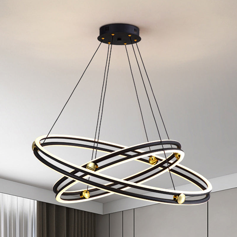 Hollow Ring Shape Hanging Chandelier Light Modern Black Lamp - Rebooters