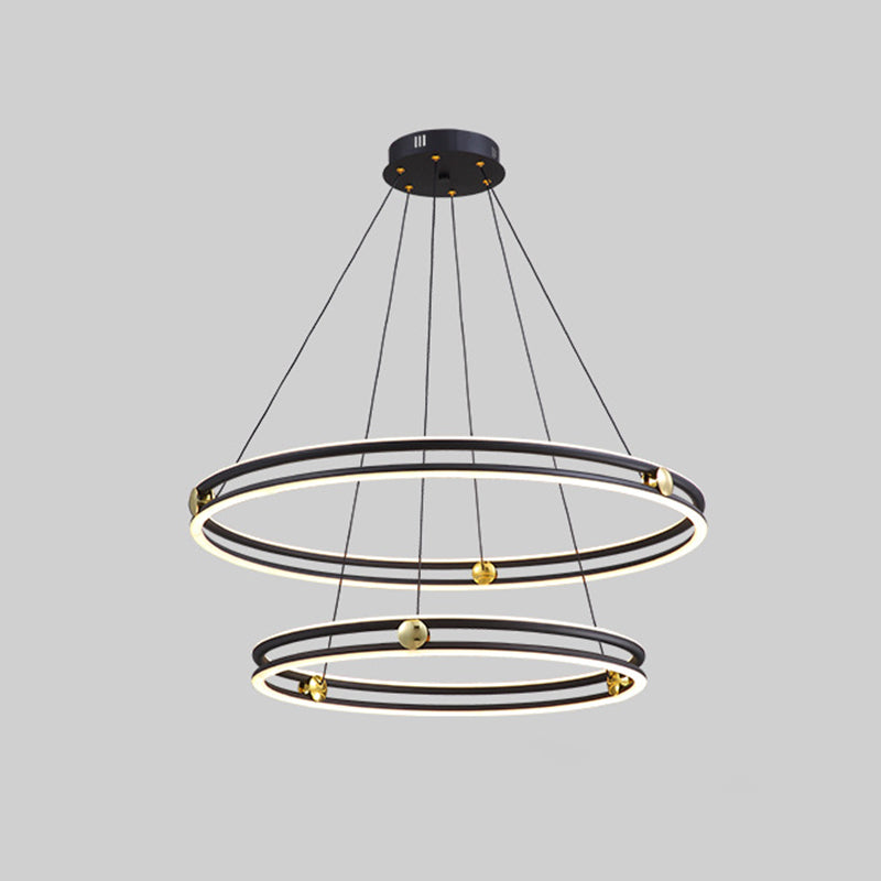 Hollow Ring Shape Hanging Chandelier Light Modern Black Lamp - Rebooters