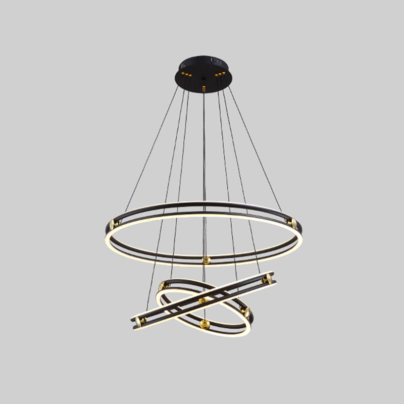 Hollow Ring Shape Hanging Chandelier Light Modern Black Lamp - Rebooters