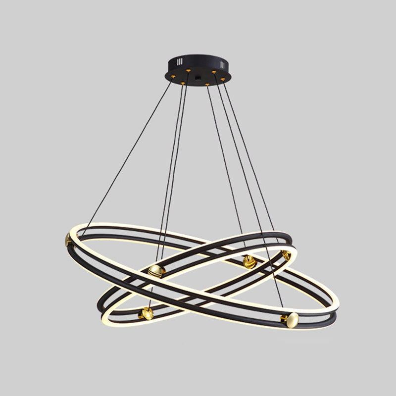 Hollow Ring Shape Hanging Chandelier Light Modern Black Lamp - Rebooters