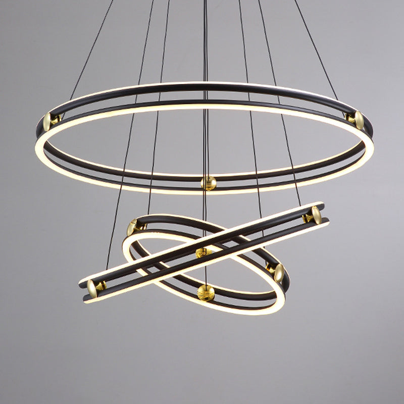 Hollow Ring Shape Hanging Chandelier Light Modern Black Lamp - Rebooters