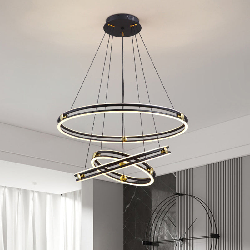 Hollow Ring Shape Hanging Chandelier Light Modern Black Lamp - Rebooters