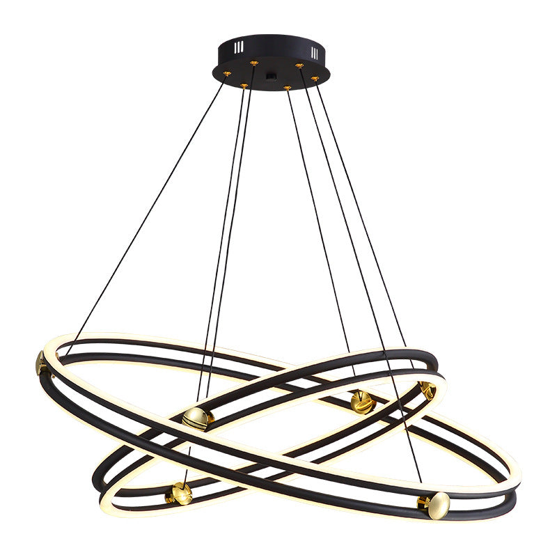 Hollow Ring Shape Hanging Chandelier Light Modern Black Lamp - Rebooters