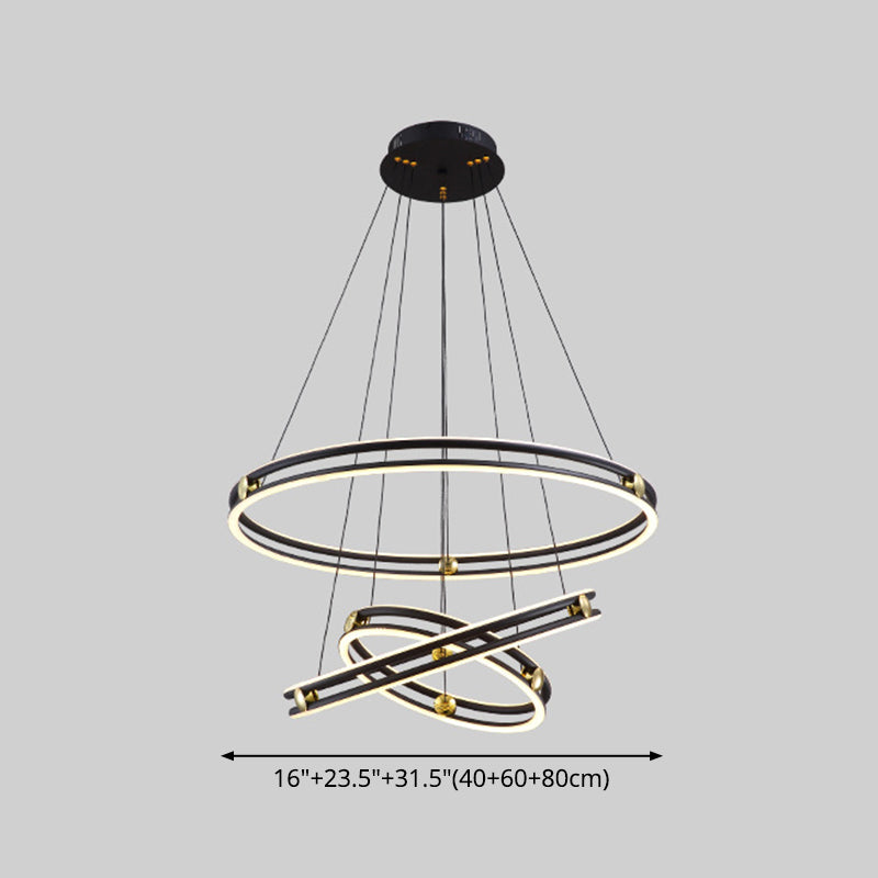 Hollow Ring Shape Hanging Chandelier Light Modern Black Lamp - Rebooters