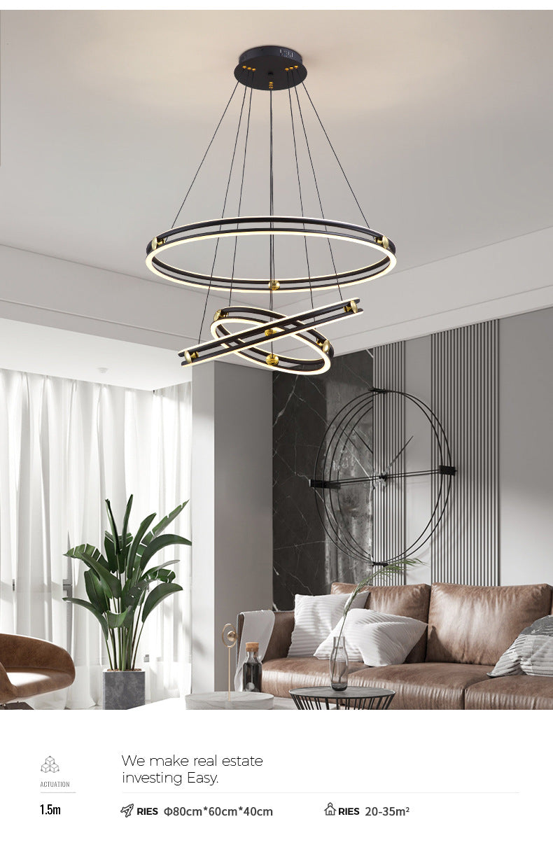 Hollow Ring Shape Hanging Chandelier Light Modern Black Lamp - Rebooters