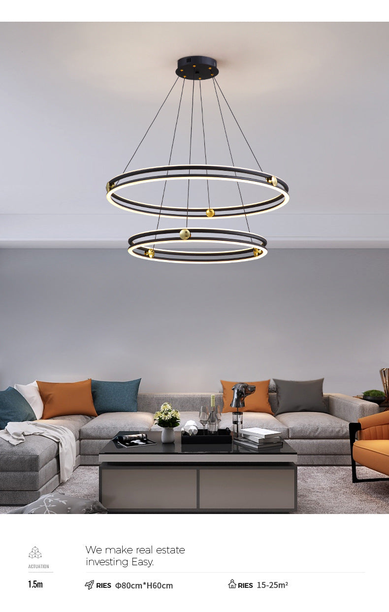 Hollow Ring Shape Hanging Chandelier Light Modern Black Lamp - Rebooters