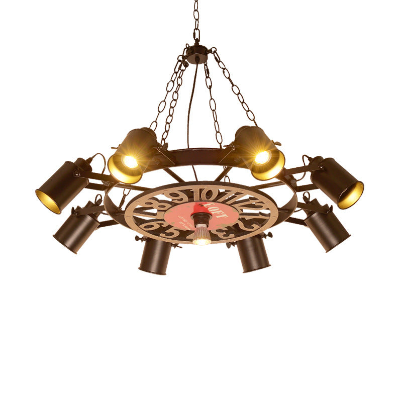 Vintage Industrial Wheel Chandelier Light Black Iron Fixture - Rebooters