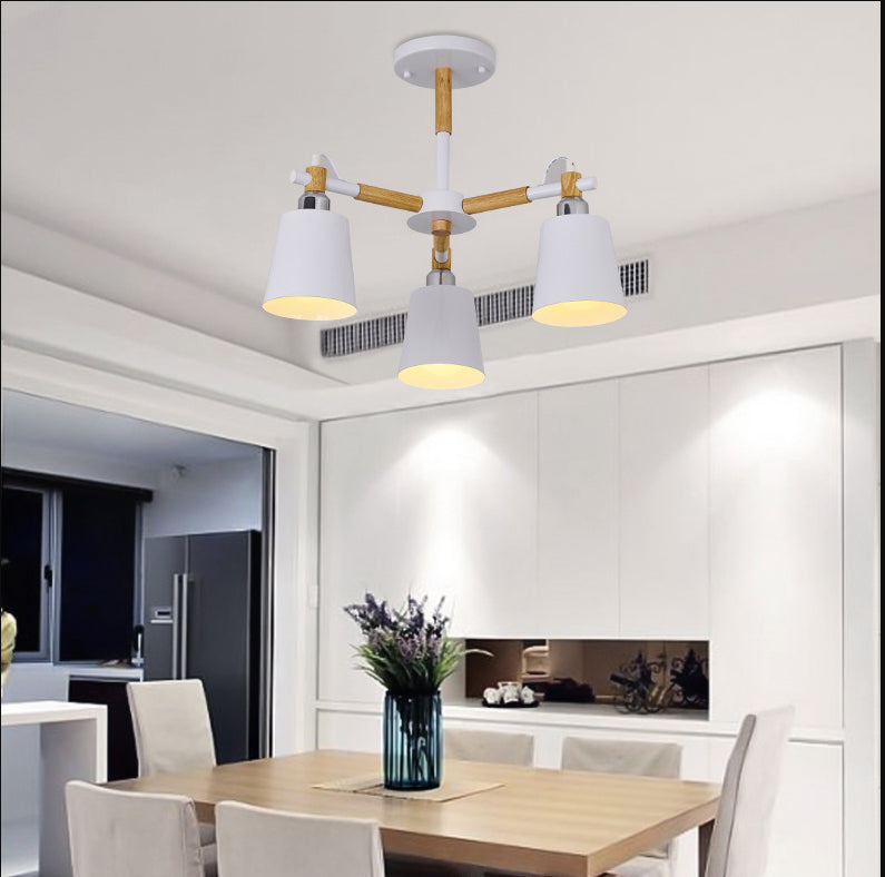 Dining Room Pendant Lamp Modern Wooden Minimalism Hanging Light with Downward Metal Cloche Shade - Rebooters