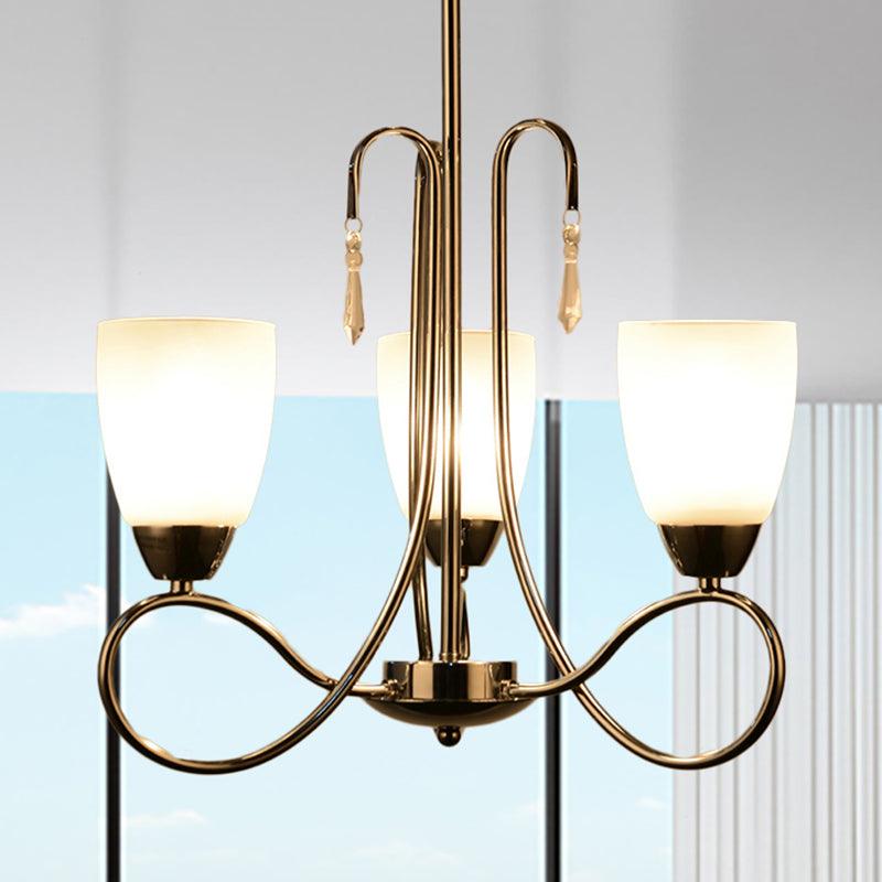 Bell Chandelier Lamp Hallway 3 Heads White Glass Ceiling Light - Rebooters