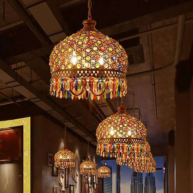 Bohemia Domed Pendant Light Fixture Crystal 1/3 Lights Copper - Rebooters