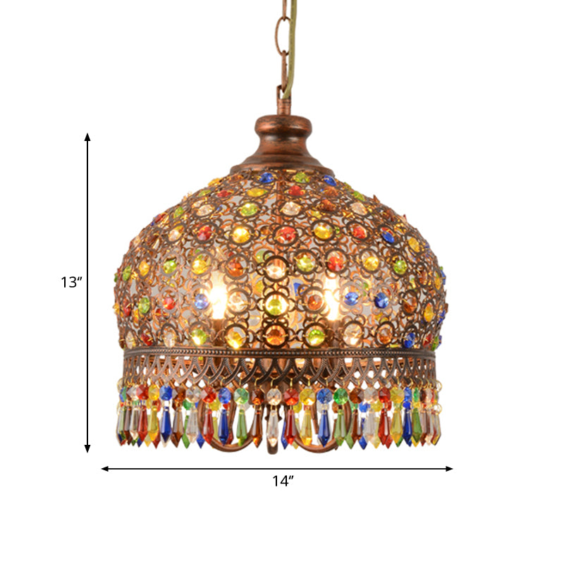 Bohemia Domed Pendant Light Fixture Crystal 1/3 Lights Copper - Rebooters