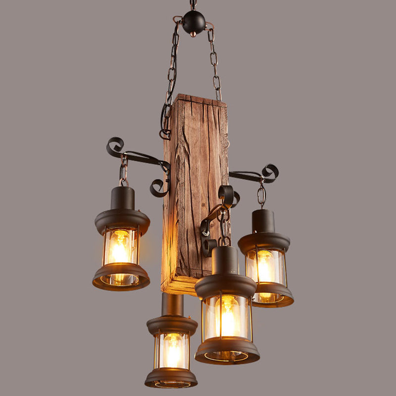 Cuboid Restaurant Chandelier Light Fixture Coastal Wood Beige Ceiling Hanging Light - Rebooters
