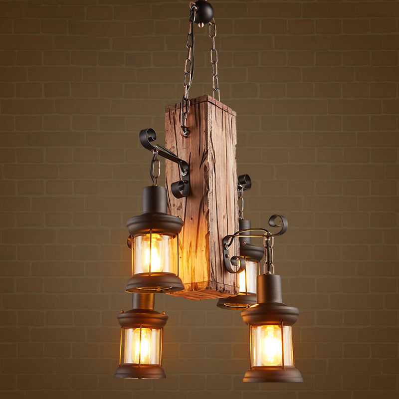 Cuboid Restaurant Chandelier Light Fixture Coastal Wood Beige Ceiling Hanging Light - Rebooters