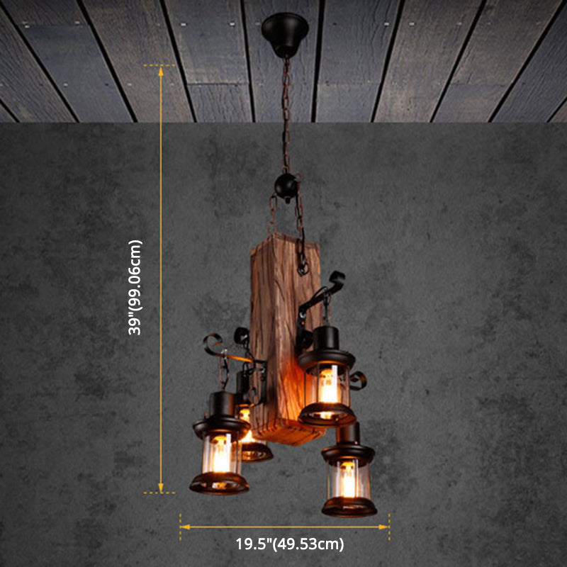 Cuboid Restaurant Chandelier Light Fixture Coastal Wood Beige Ceiling Hanging Light - Rebooters
