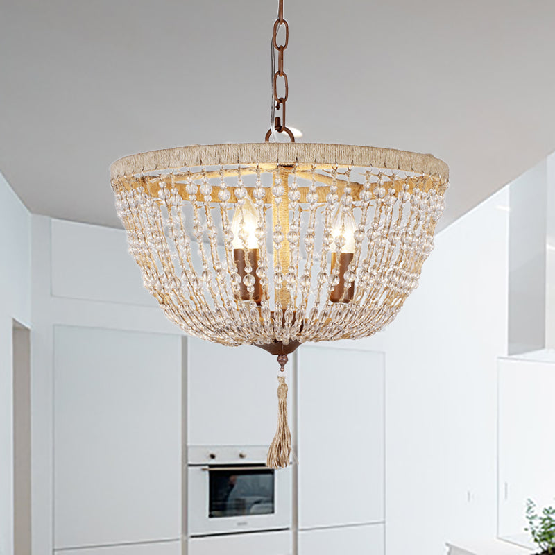 Lodge Style Bowl Chandelier Lamp Clear Crystal Bead Light - Rebooters
