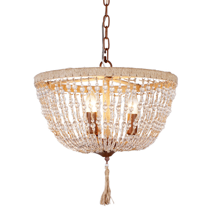 Lodge Style Bowl Chandelier Lamp Clear Crystal Bead Light - Rebooters