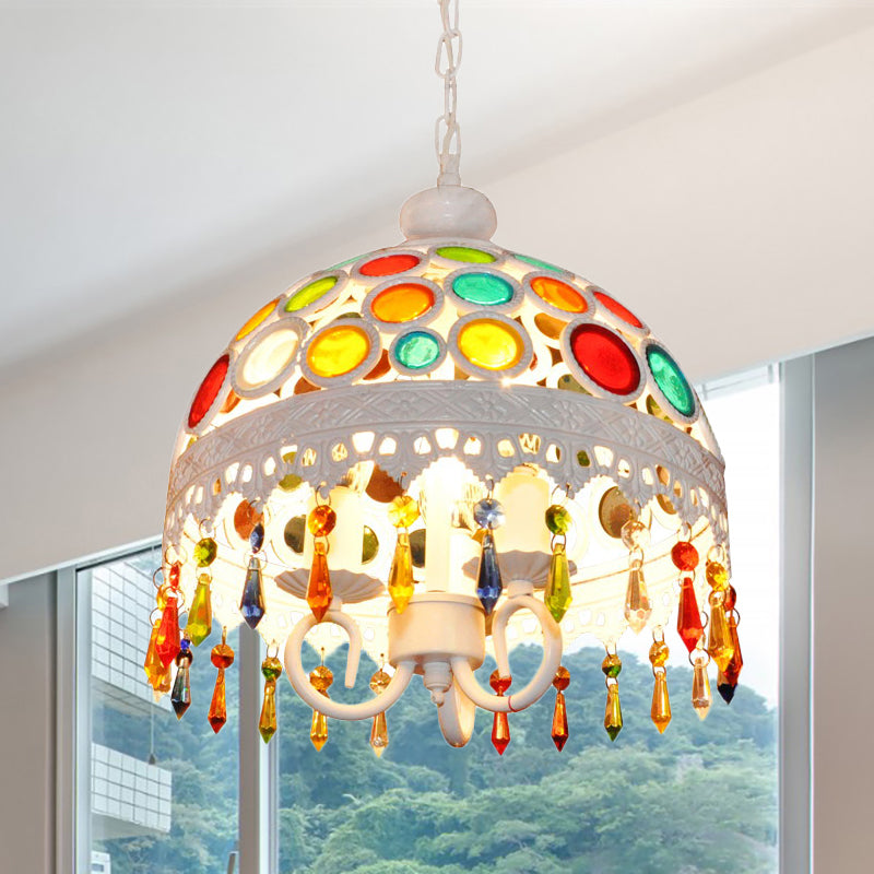 3 Lights Dome Chandelier Lighting with Multi Colored Crystal Bead Bohemia Pendant Lamp - Rebooters