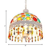 3 Lights Dome Chandelier Lighting with Multi Colored Crystal Bead Bohemia Pendant Lamp - Rebooters