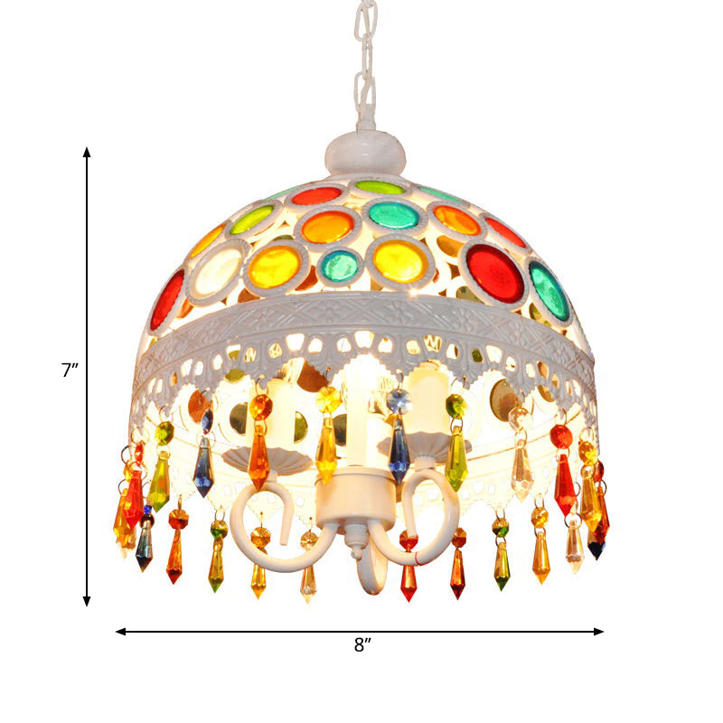 3 Lights Dome Chandelier Lighting with Multi Colored Crystal Bead Bohemia Pendant Lamp - Rebooters