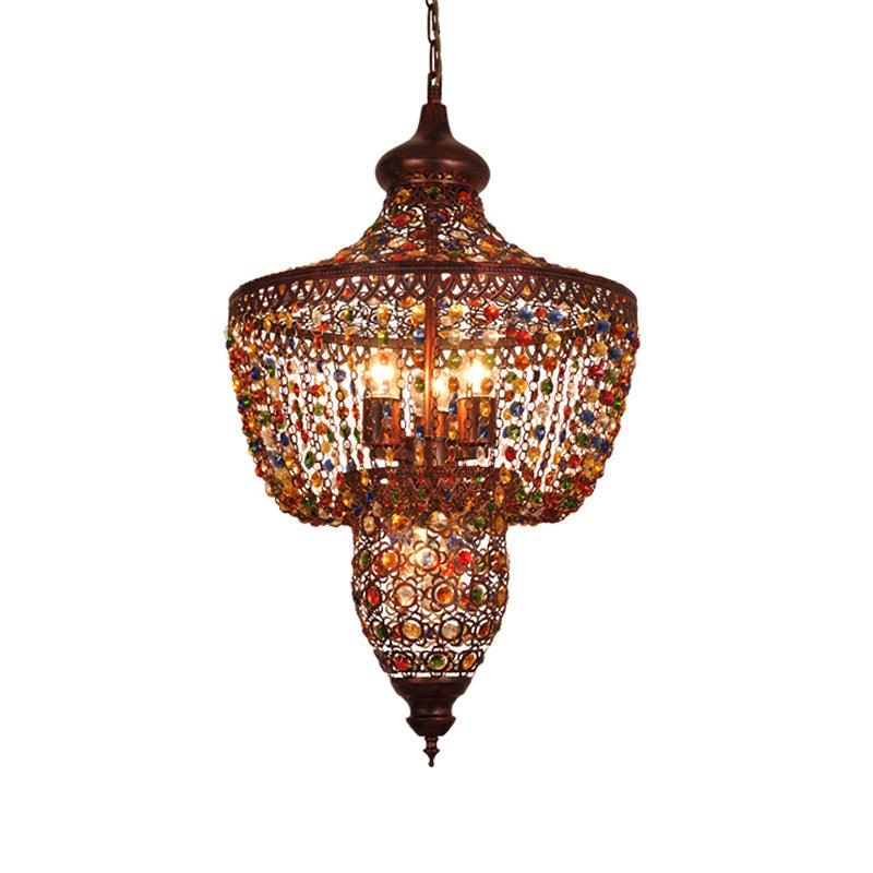 4 Lights Crystal Gem Pendant Light Weathered Copper Shade - Rebooters